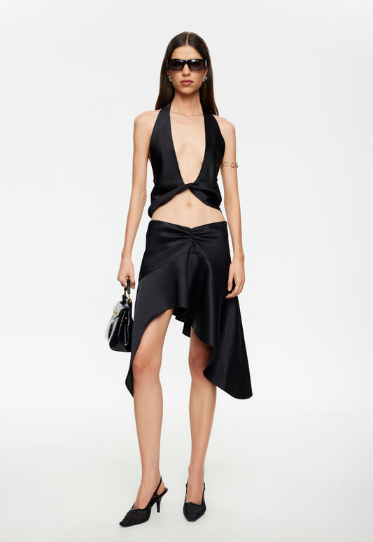 GLOSS MIDI SKIRT - NOIR