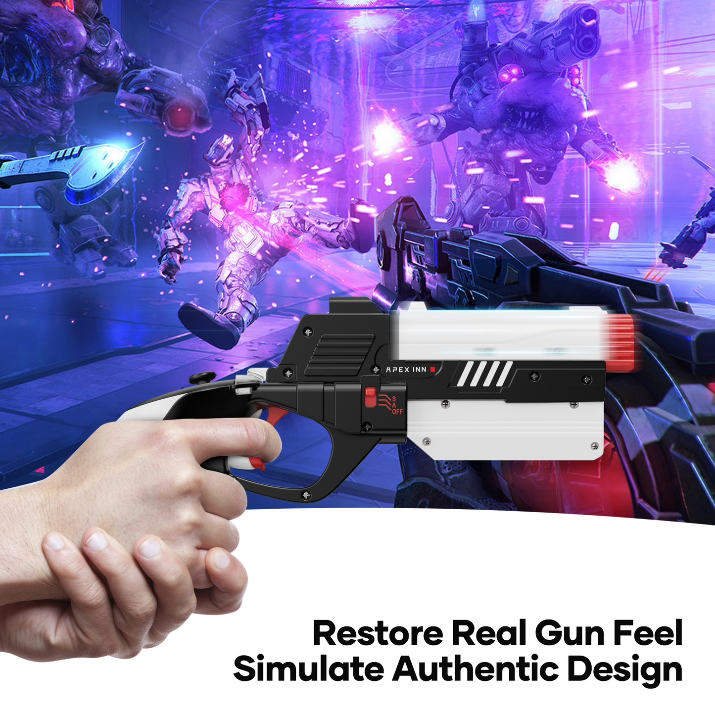 APEX INNO uchwyt na kontrolery z haptyką | pistolet haptyczny VR do Meta Quest 3 / 3S