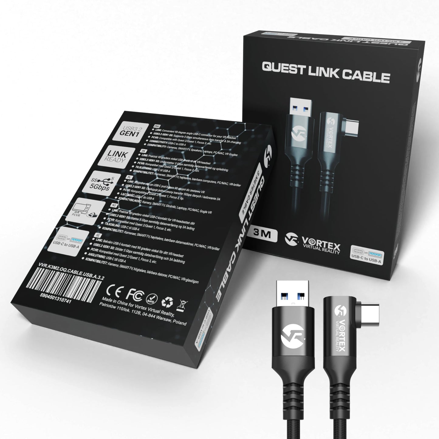 VortexVR 3m kabel USB-A do USB-C do Meta Link | do Meta Quest 3 / 3S / 2