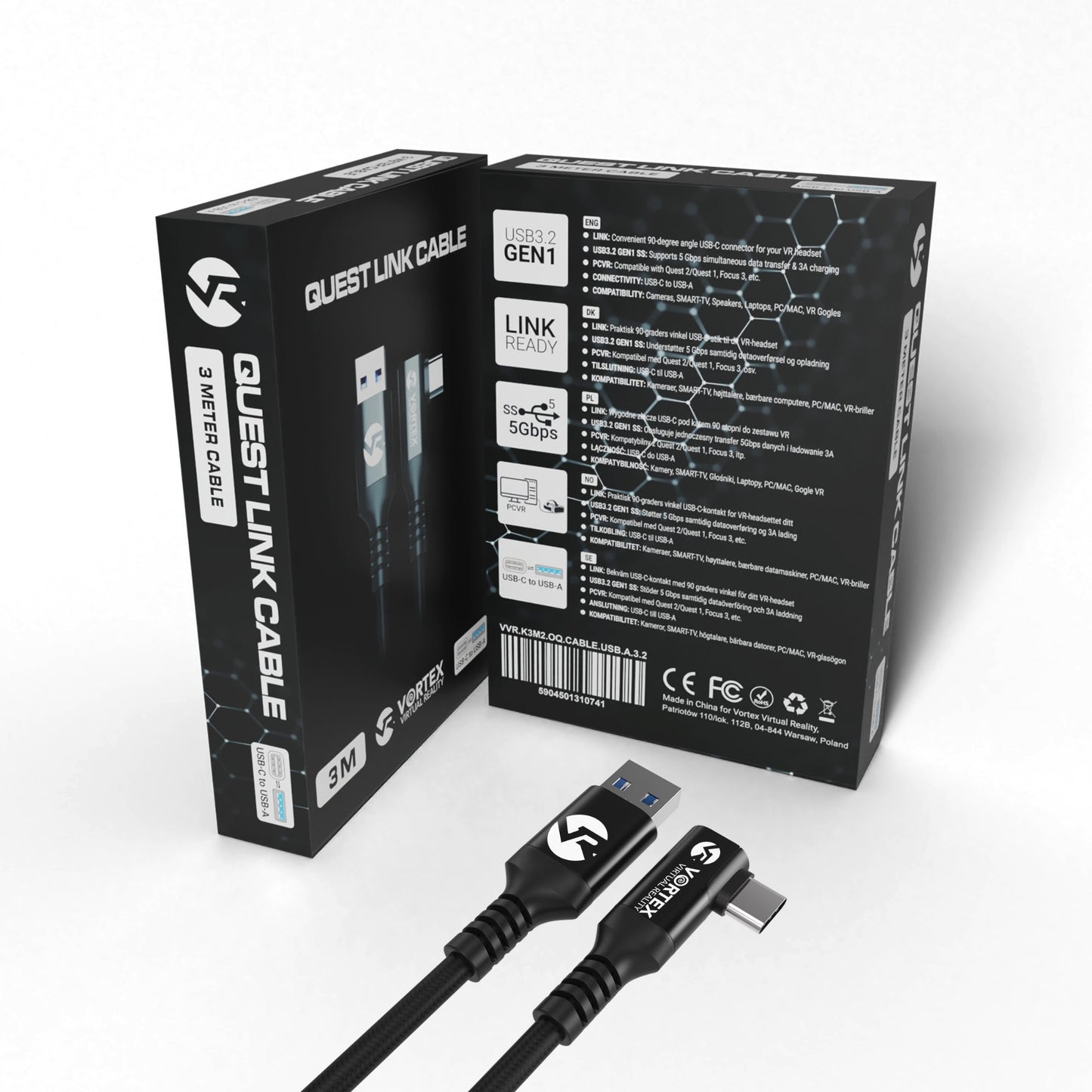 VortexVR 3m kabel USB-A do USB-C do Meta Link | do Meta Quest 3 / 3S / 2