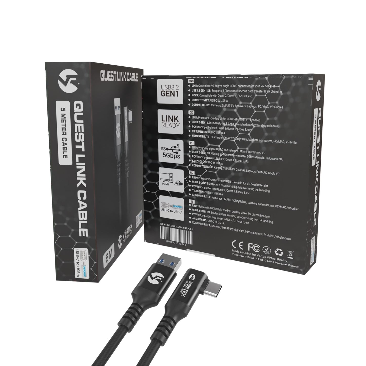 VortexVR 5m kabel USB-A do USB-C do Meta Link | do Meta Quest 3 / 3S / 2
