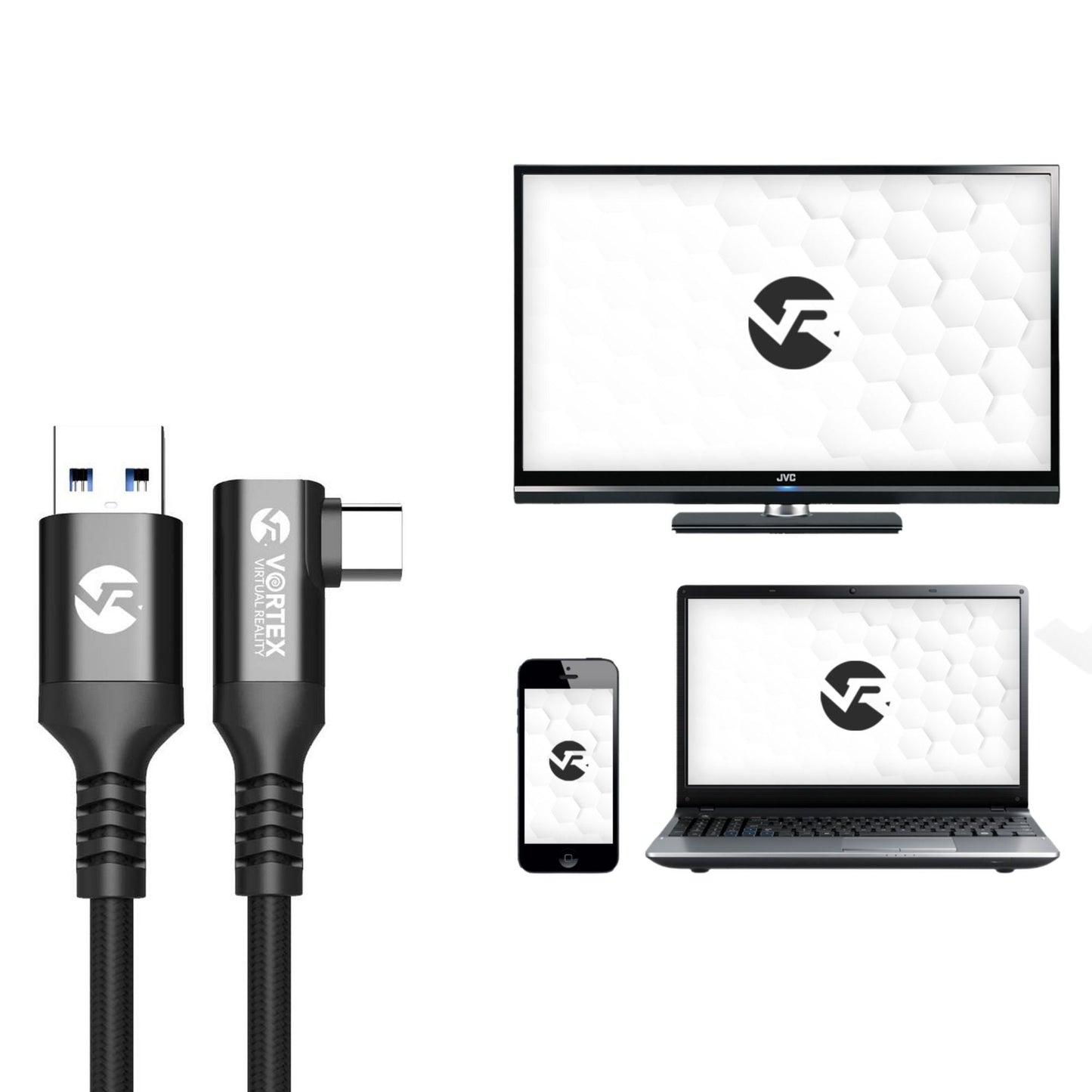 VortexVR 5m kabel USB-A do USB-C z mocowaniem do Meta Link | do Meta Quest 3 / 3S / 2
